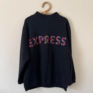 90s express floral embroidered mock neck knit sweatshirt